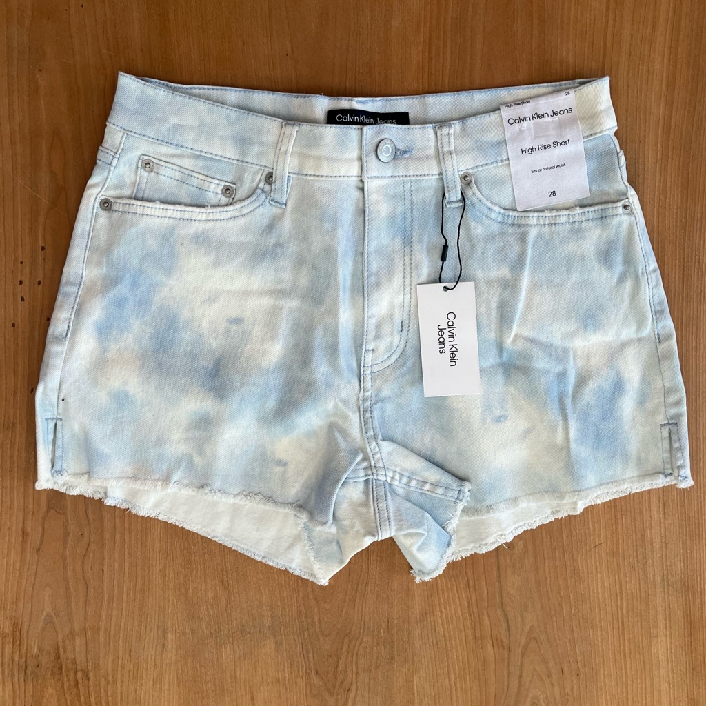 Calvin Klein Women Size 28 High Rise Jean Shorts Lightwash Tie Dye Denim New $59